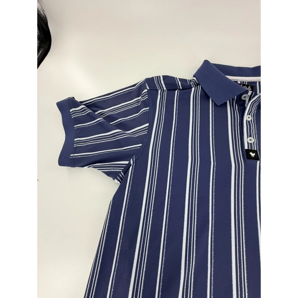 Bad Birdie Ridge Polo Winning Streak Cobalt Stripe Golf Shirt‎ Men's Size L NWOT